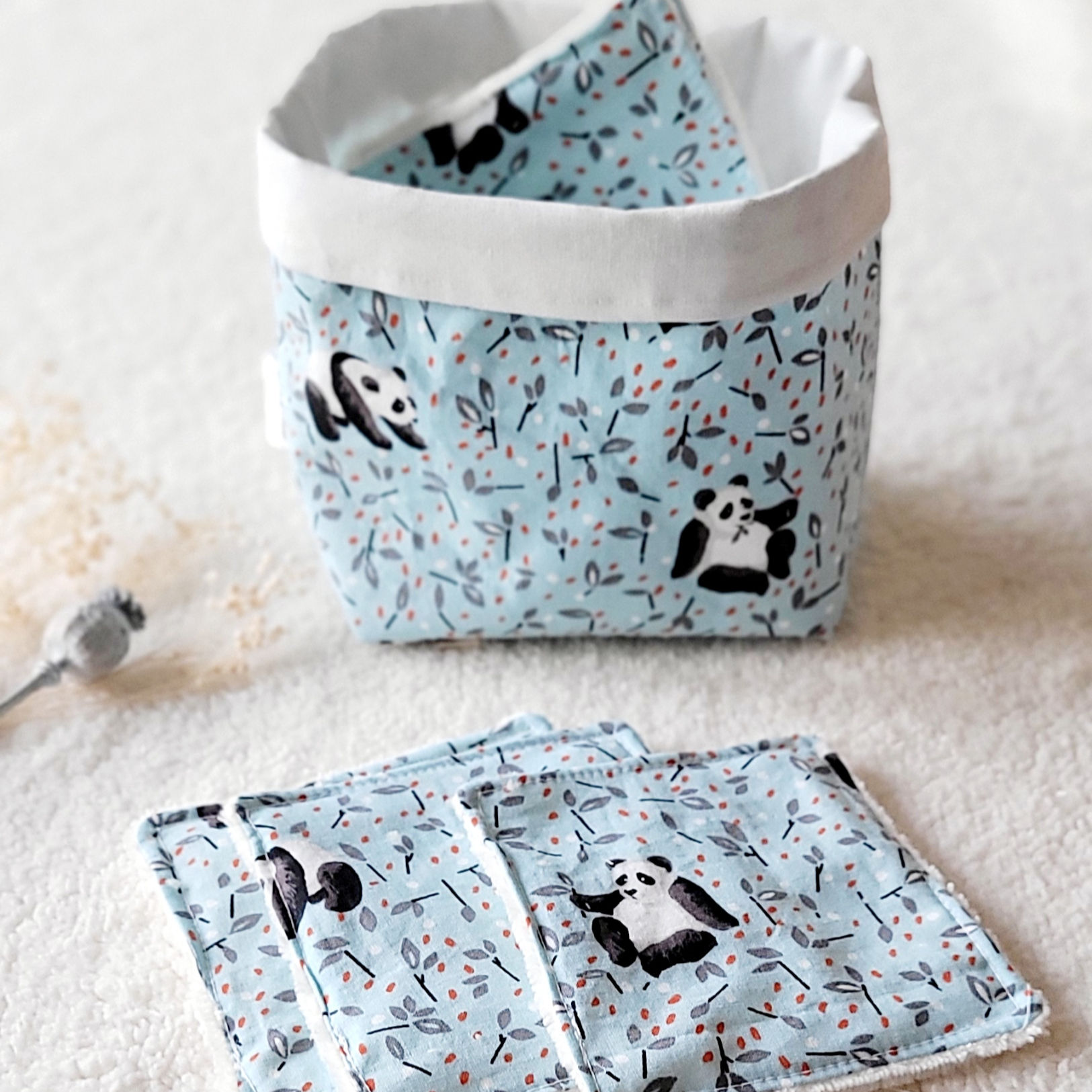 lingettes lavables coton et éponge bambou motif panda