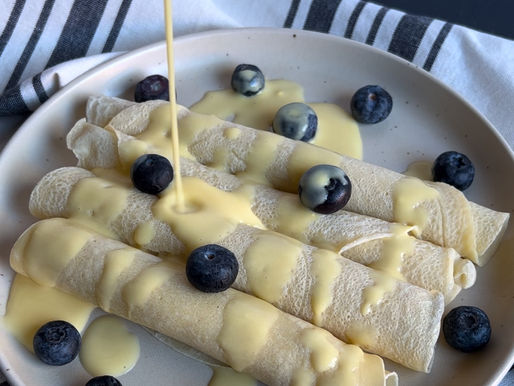 Vanilla Protein Crepes with Healthy Custard Sauce