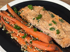 Miso Salmon With Sticky Carrots & Sesame Chive Crunch