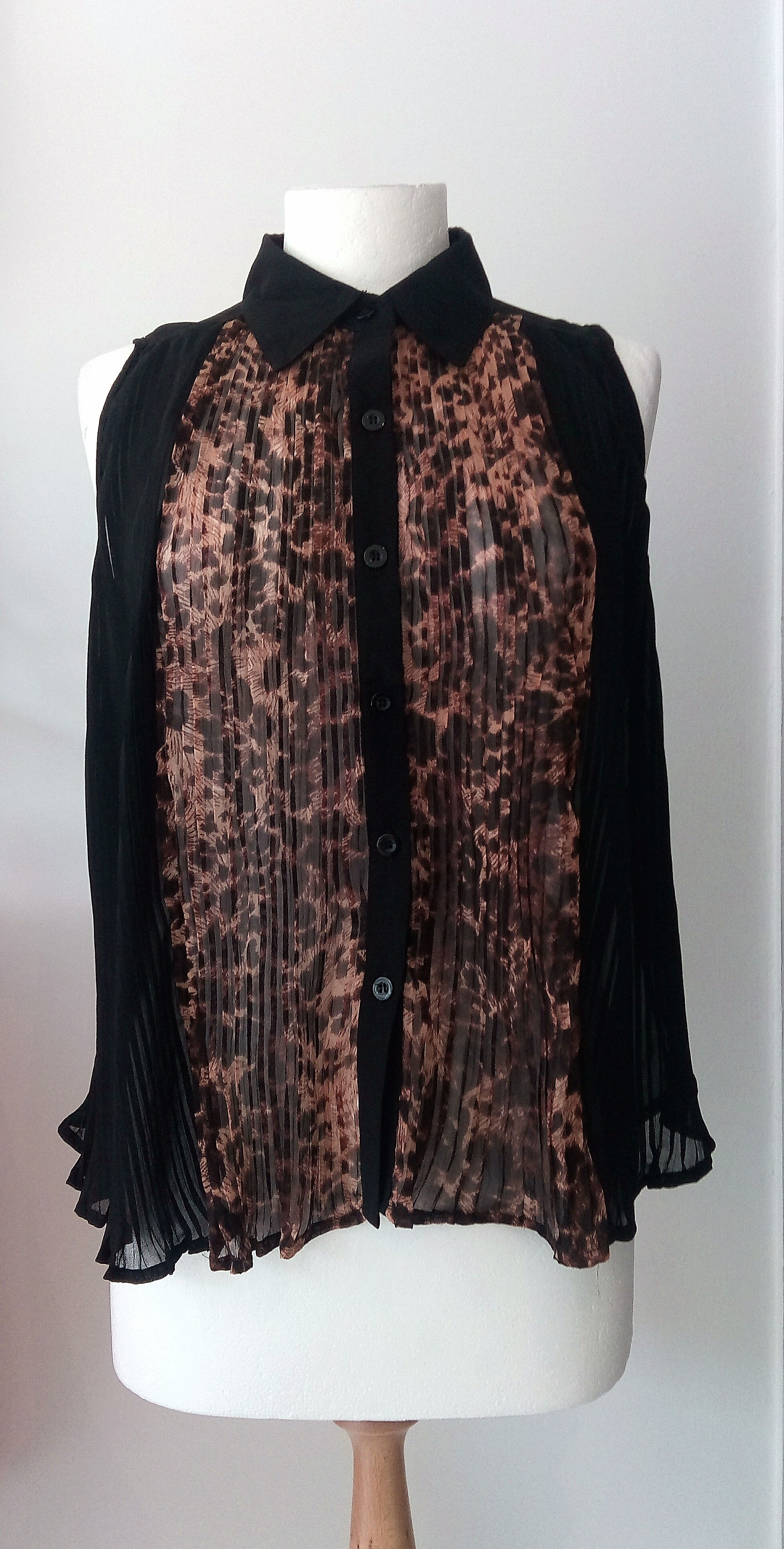 Pleated Sheer Leopard Print Shirt