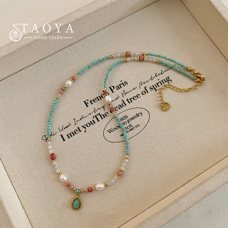 Natural Stone Pearl Bead Chain Water Droplet Pendant Necklace 2025 Fashion Jewel