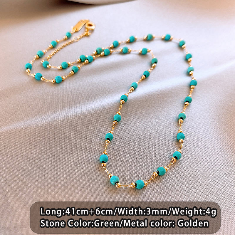 Miniatura: Retro Green Bead Gold Colour Chain Collarbone Chain 2025 New Fashion Design Jewe