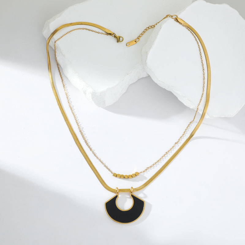 EILIECK 316L Stainless Steel Round Square Tiger Stripe Pendant Necklace For Wome