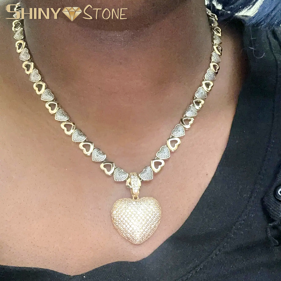 Miniatura: Sparking Bling 5A Crystal Paved Heart Charm Pendant Hip Hop Love Necklace for Wo