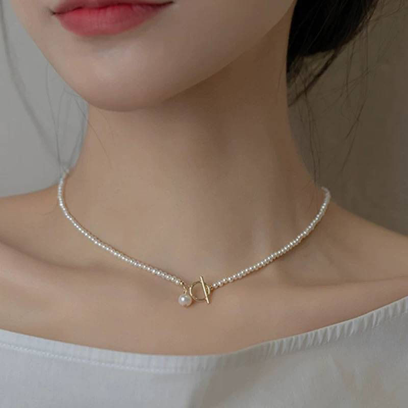 Minar Classic Natural Freshwater Pearl Beaded Necklace for Women 14K Real Gold P