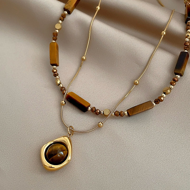 Miniatura: Retro Temperament Layered Tiger Eye Stone Pendant Necklace For Women Stainless s