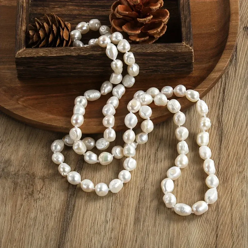 DAINASHI 8-9mm Baroque Natural Freshwater Pearl Necklaces for Women 86cm Long Sw