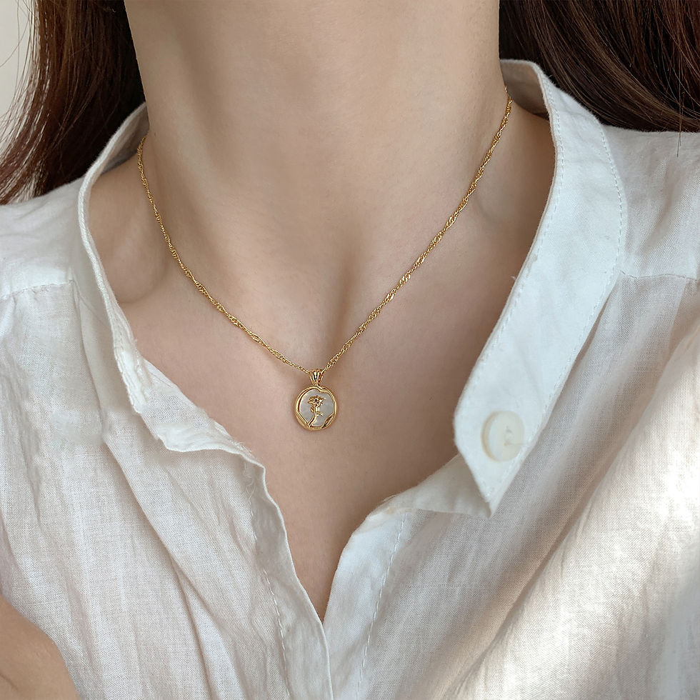 Miniatura: 2025 New Irregular Round Shell Metal Rose Pendant Stainless Steel Necklace For W