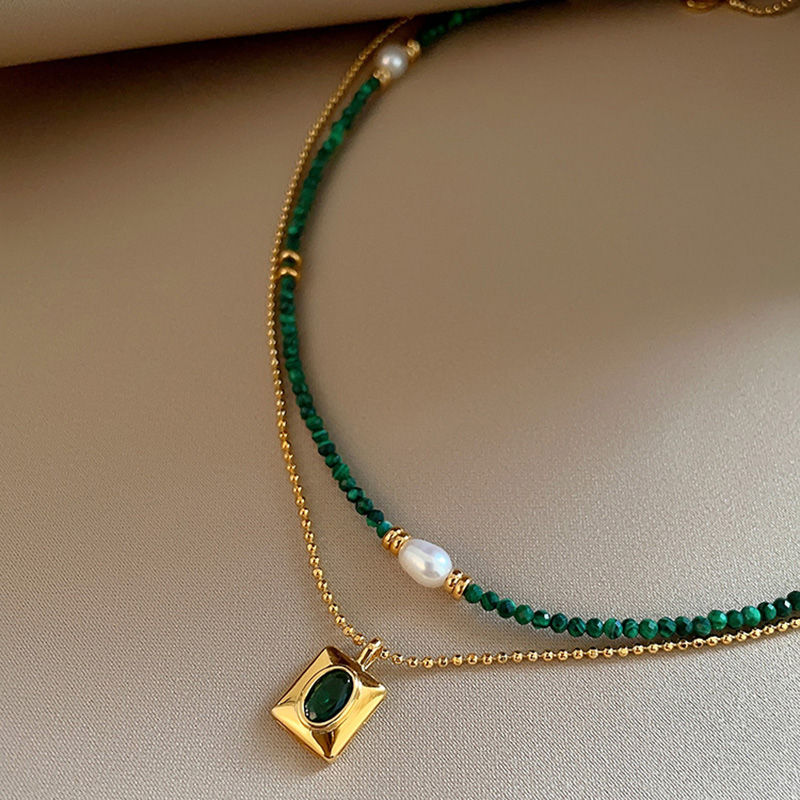 Miniatura: Exquisite Peacock Stone Bead Pearl Necklace For Women Simple Emerald Zircon pend