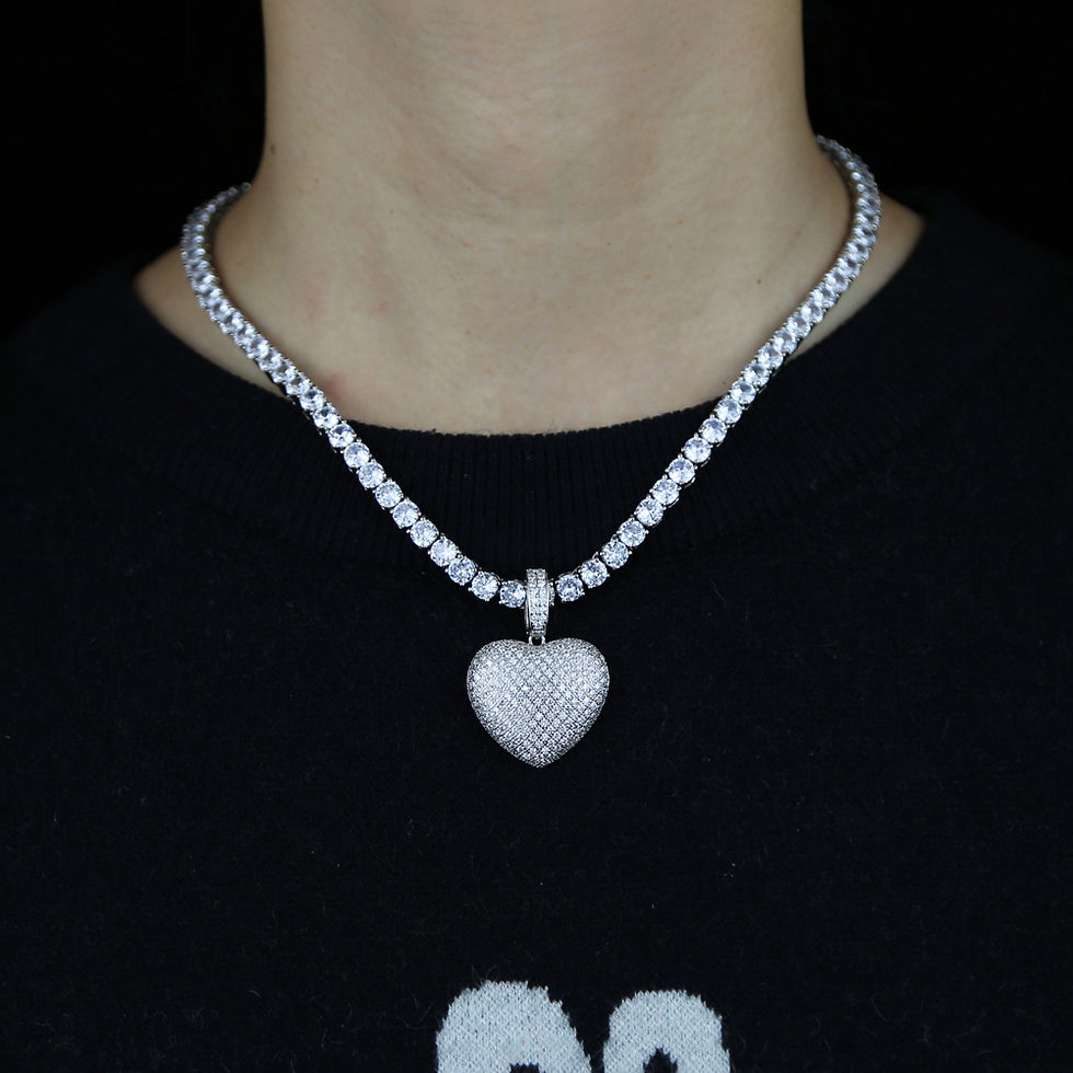 Miniatura: Sparking Bling 5A Crystal Paved Heart Charm Pendant Hip Hop Love Necklace for Wo
