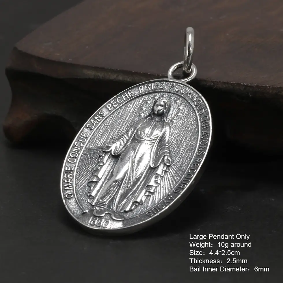 Thumbnail: S925 Sterling Silver Catholic Virgin Mary Medal Pendant Necklace for Men Women O