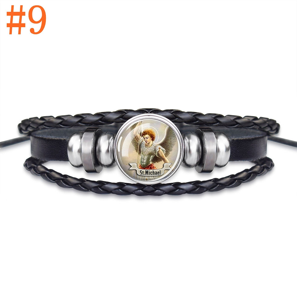Thumbnail: Mens Christian 12 Saints Portrait Bracelet St.Paul Portrait Glass Dome Leather B