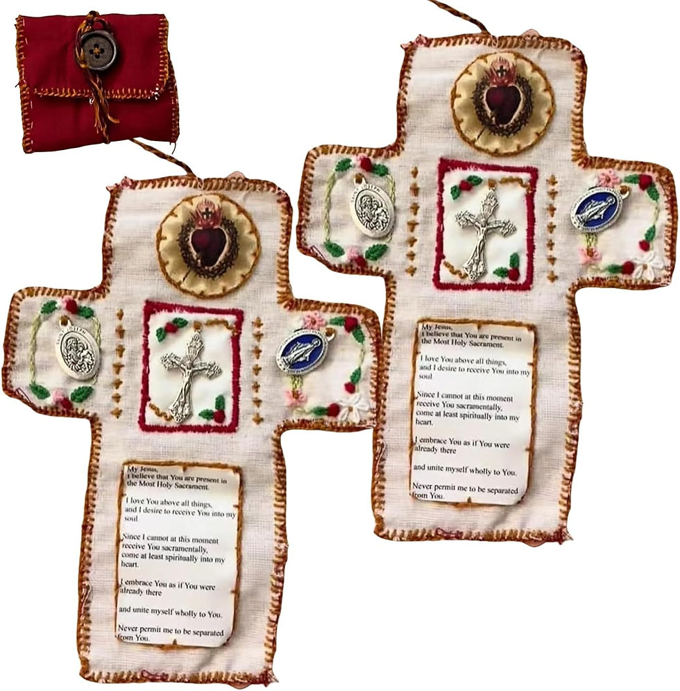 Thumbnail: Pocket Shrine with Silver Cross Included Inside,  Mini Prayer Quilt with Cross I