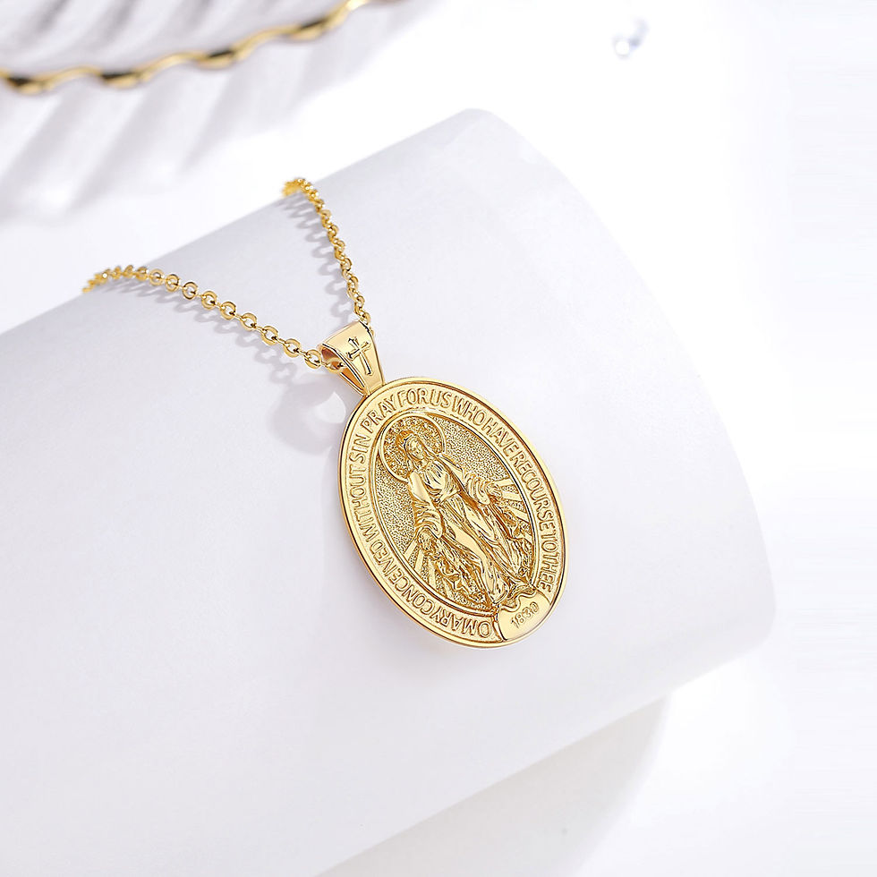 Thumbnail: Eudora 925 Sterling Silver Virgin Mary Necklace 18K Gold Sacred Heart Religious 