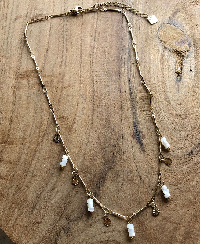 Miniature : Collier Tatiana doré et blanc