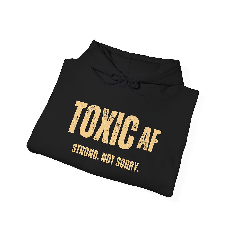 Thumbnail: Toxic AF Men's Hoodie, Strong Not Sorry, tan on green