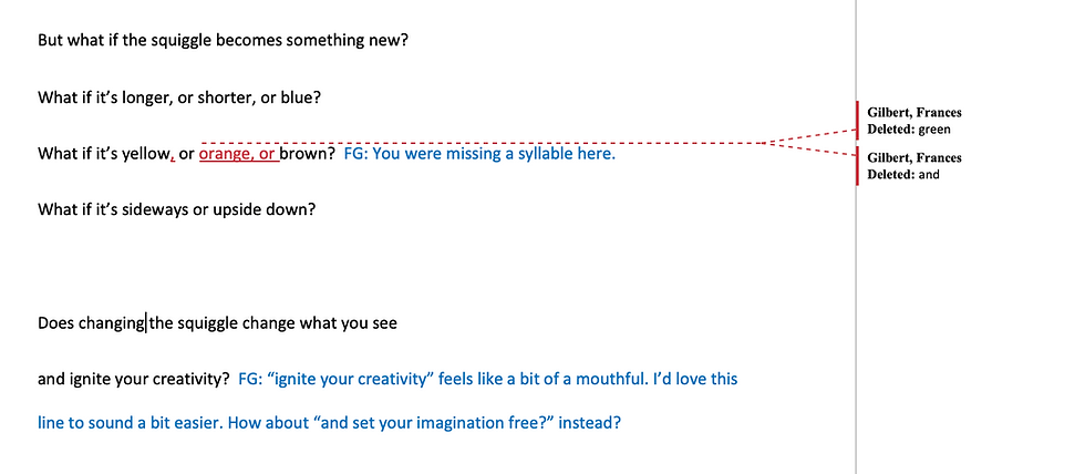 Editor Comments for Children's Book Many Little Squiggles by Jodi Adams