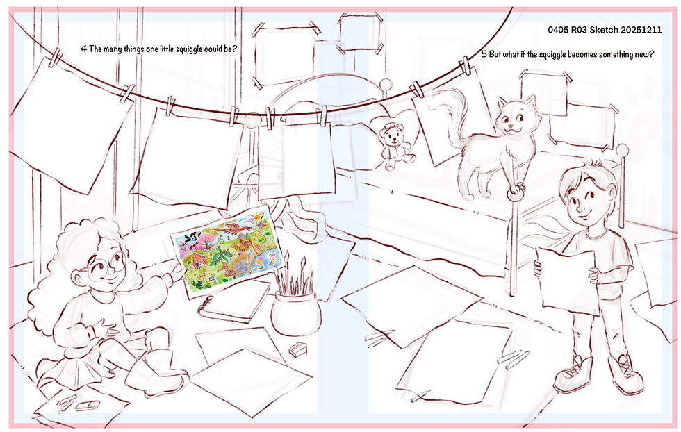 Final Sketch from Children's Book Many Little Squiggles by Jodi Adams
