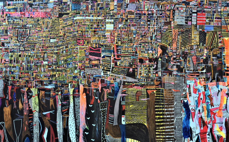 Luces en la ciudad . 67 x 106 inch. acrylic-canvas, 2011.