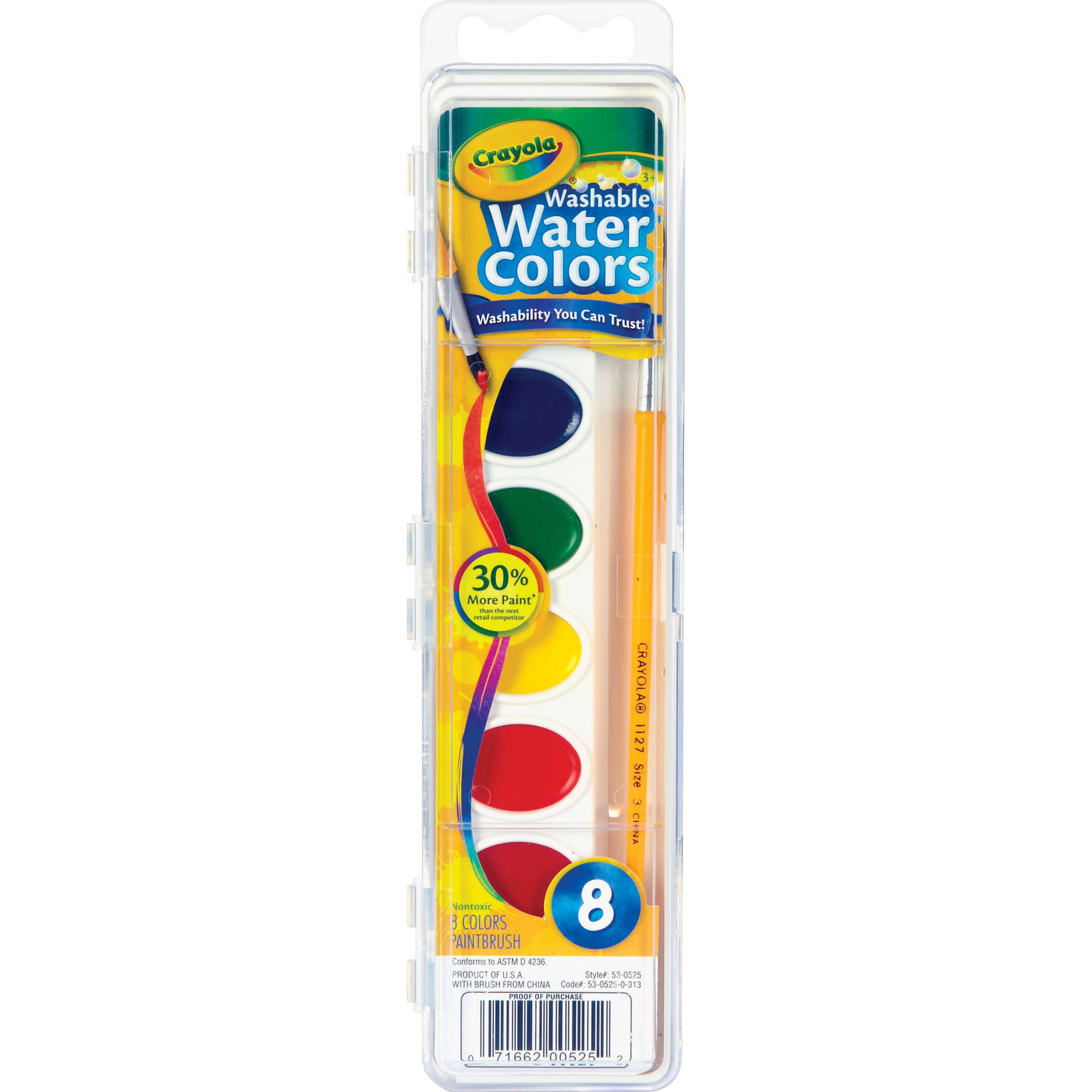 Crayola Washable Watercolor Paint Set, Assorted Colors, Child, 8 Count