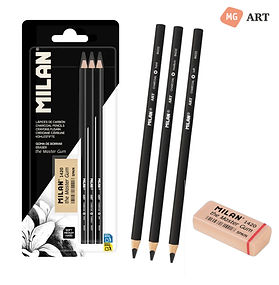 Milan 3枝裝碳筆＋1420擦膠套裝 Milan Art Charcoal Pencils 3pcs + The Master Gum eraser Pack