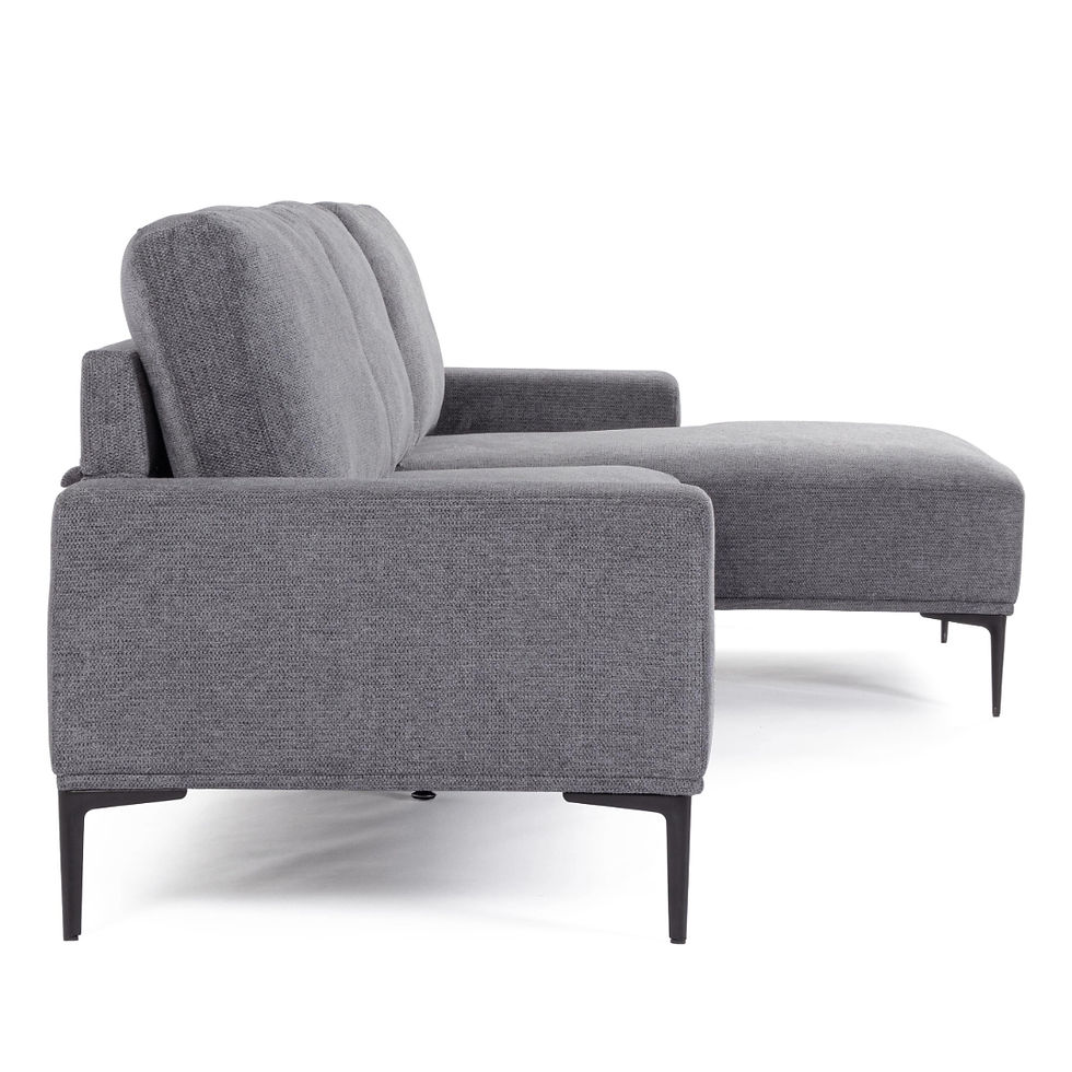 Thumbnail: sofa with chaise lounge in grey microfibre with black metal legs