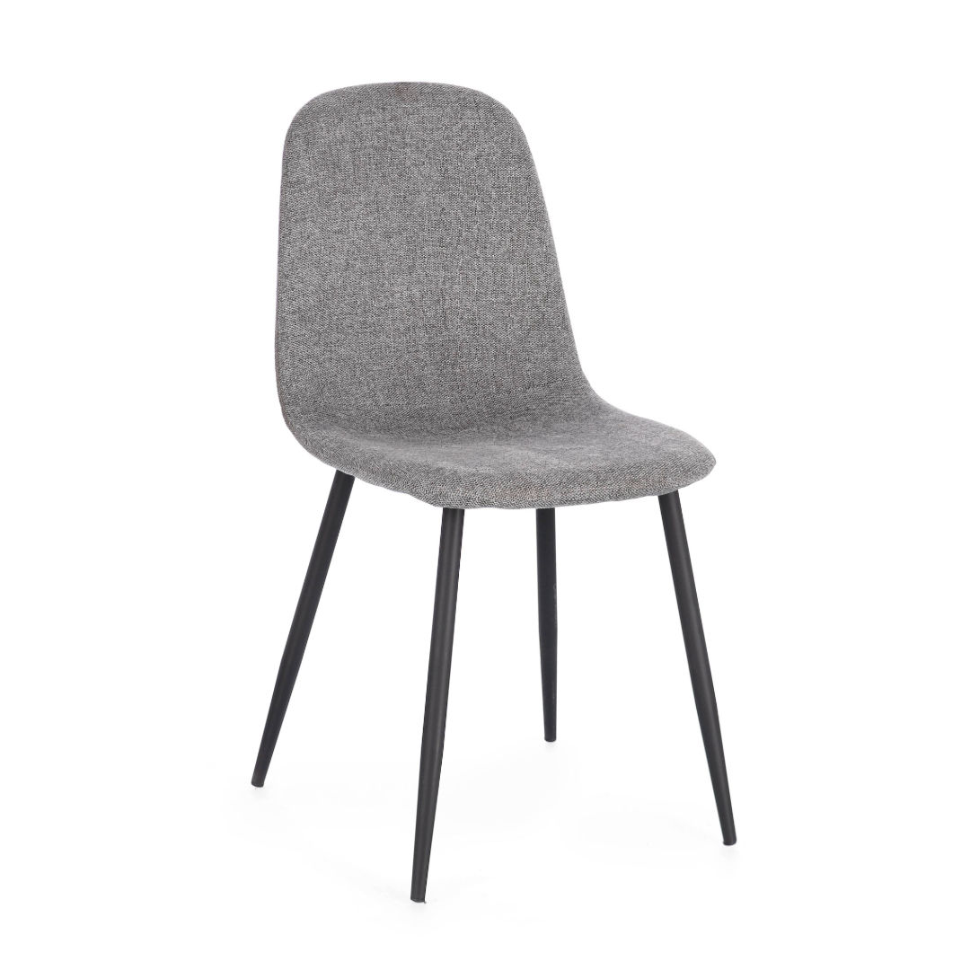 dining chair in grey fabric and black legs