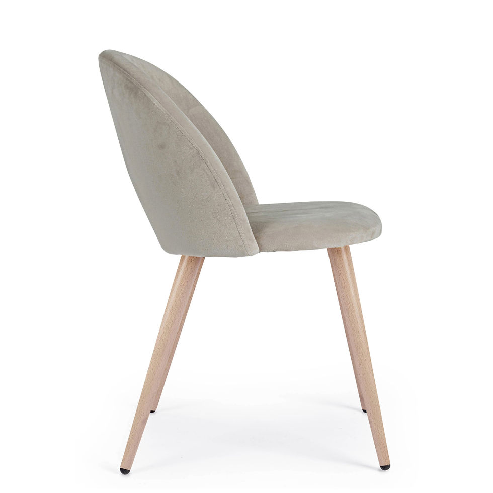 Thumbnail: dining chair in light grey velvet with metal wooden look legs