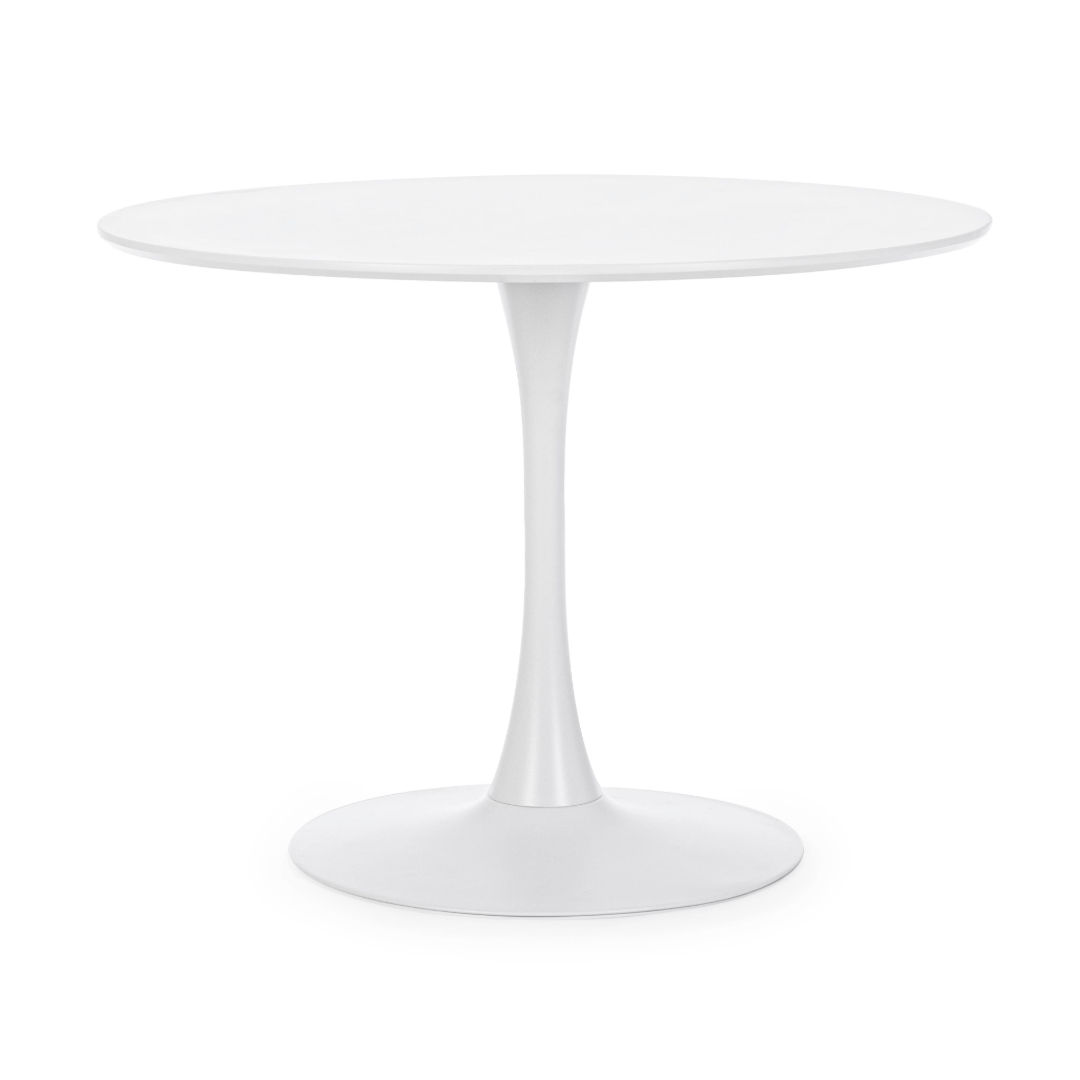 white round dining table with powder coated steel base 100cm wide