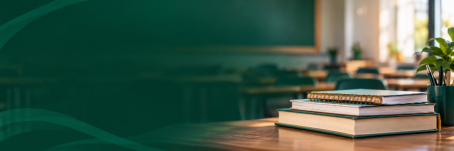 Warm Classroom Desk with Books and Greenery.png