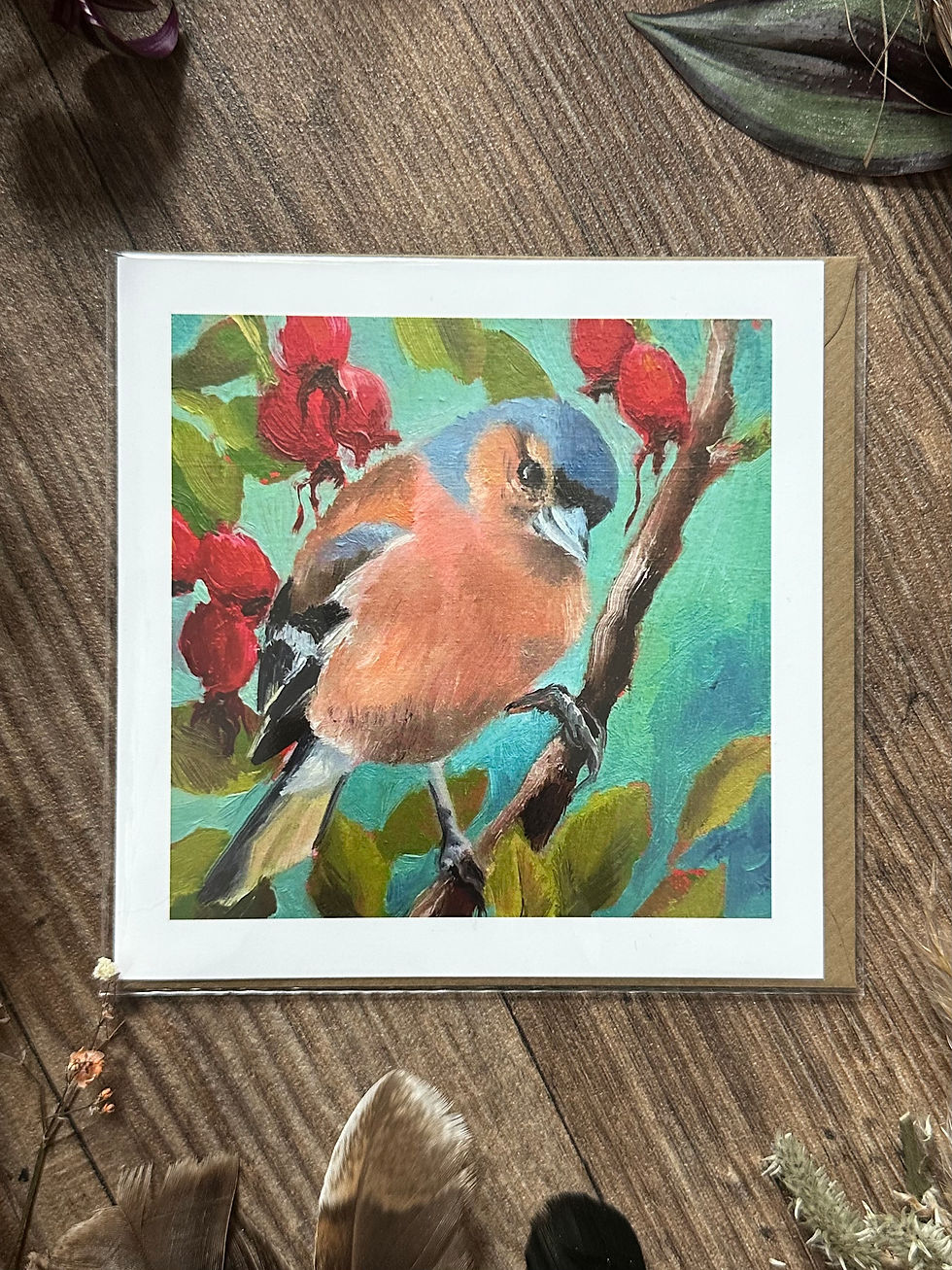 Thumbnail: Greeting Card - Chaffinch with Rosehips