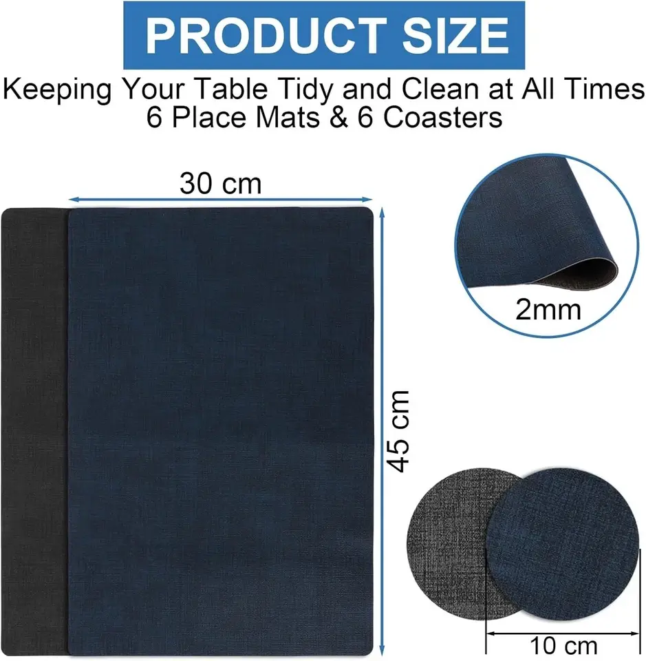 Thumbnail: Faux Leather Placemats – Waterproof, Non-Slip, Heat-Resistant 45x30cm Set of 6