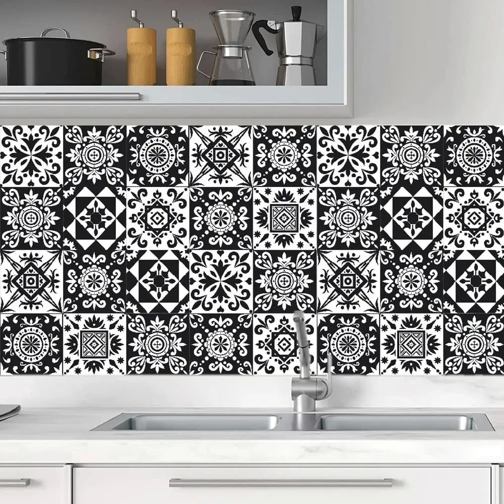 Tile Stickers 20pcs Waterproof 15x15cm Black White & Kitchen Bathroom Decor