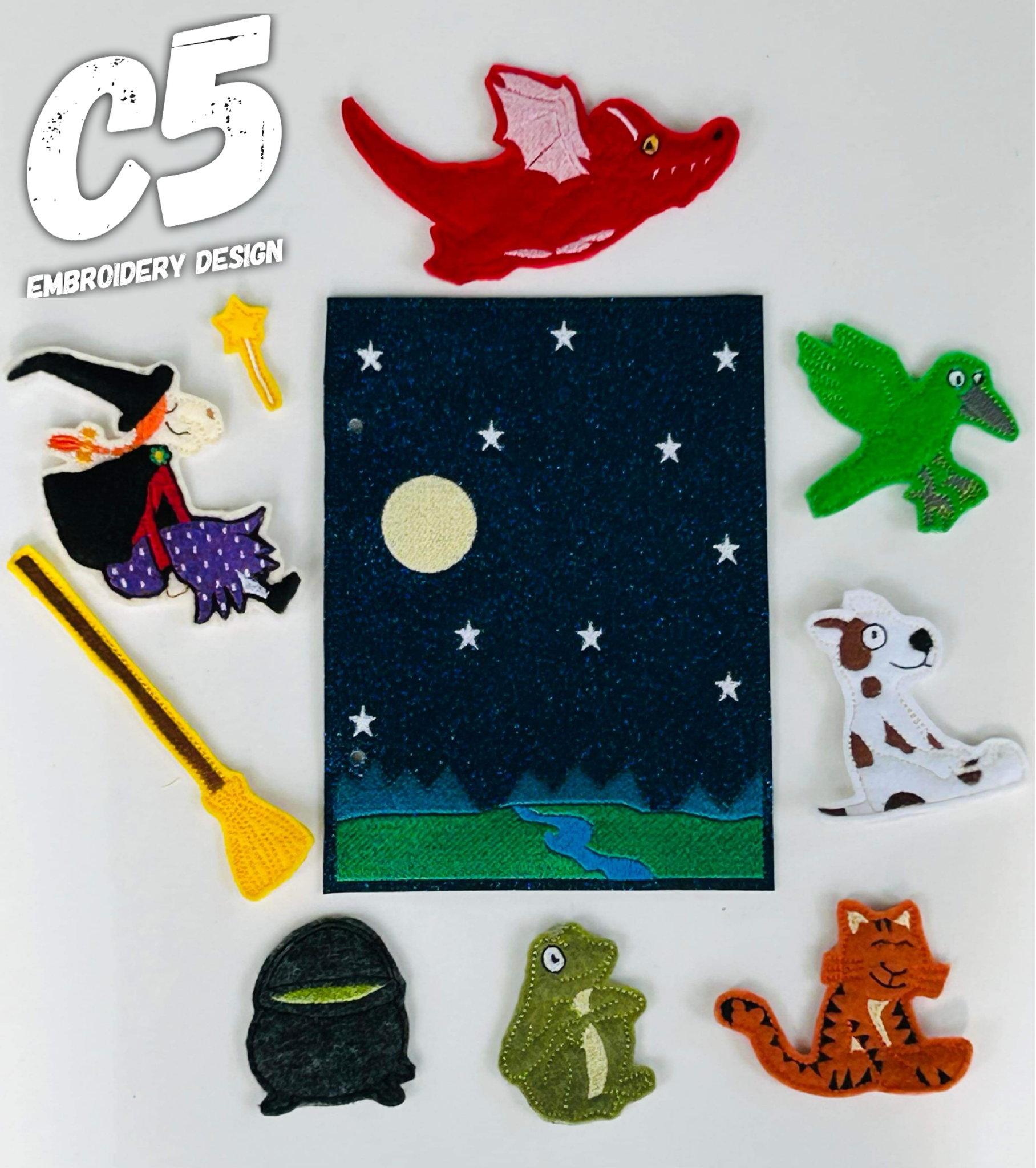 Witch, Broom, and Friends Finger Puppet Set - Halloween