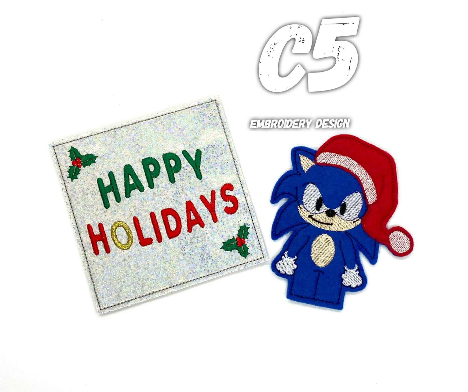 Blue Hedgehog Christmas Card Pouch and Finger Puppet - Christmas