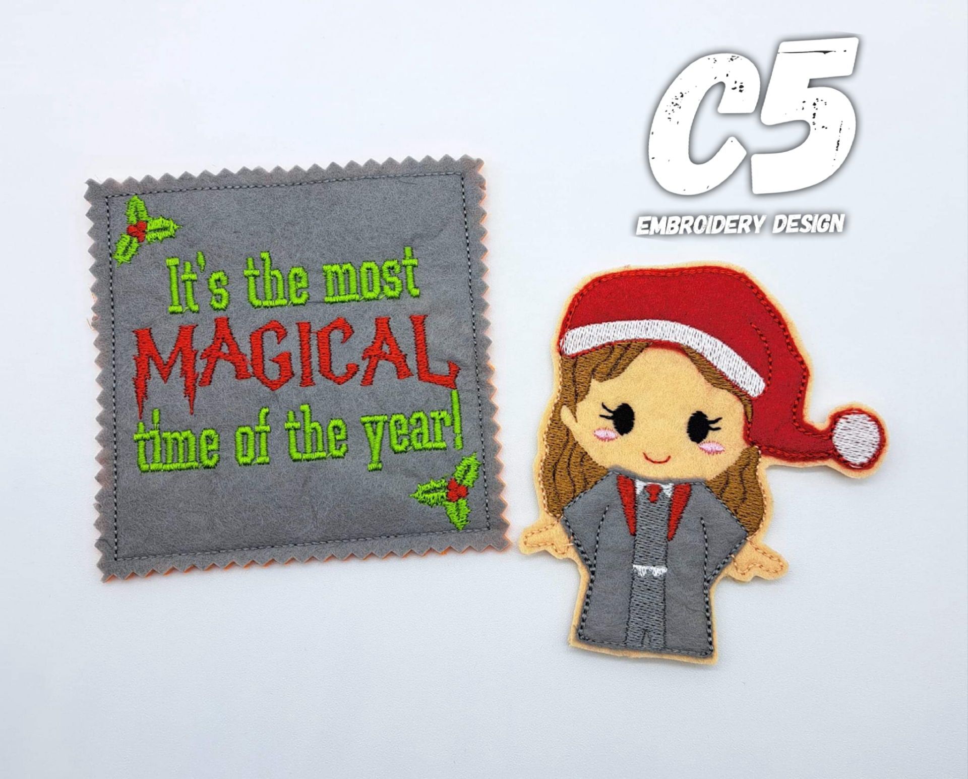 Wizard Girl Christmas Card Pouch and Finger Puppet - Christmas