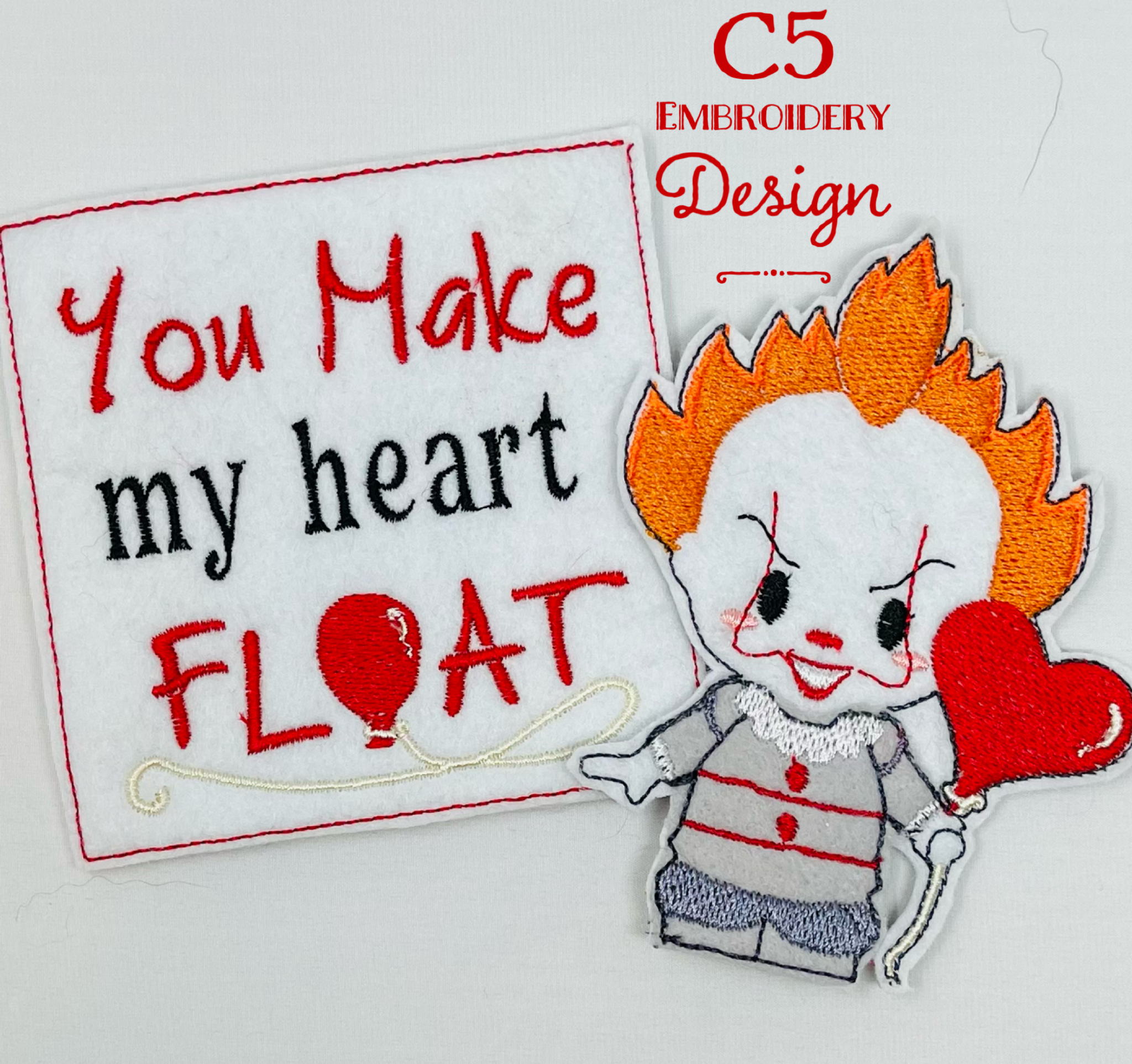 Creepy Clown - Heart Float - Card and Finger Puppet - Valentine |  C5EmbroideryDesigns.