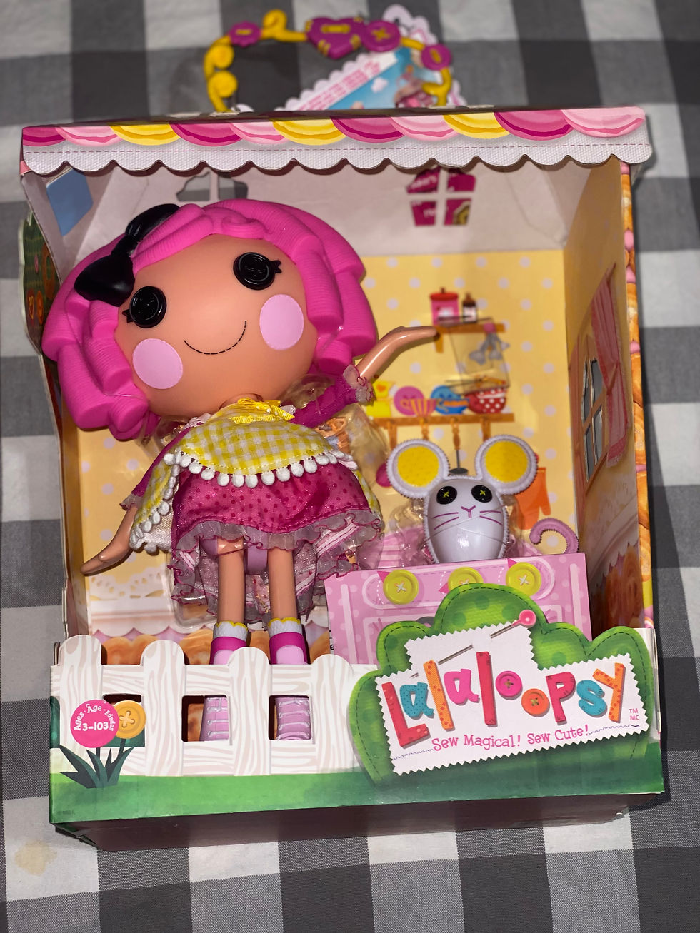 Lalaloopsy Doll- Crumbs Sugar Cookie & Pet Mouse, 13" Baker Doll with Pink Hair,