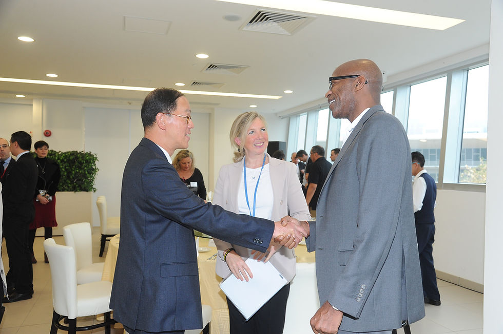 Chairmen of the Laureus World Sports Academy Dr Edwin Moses, Dr Trisha Leahy and Hong Kong Secretary for Home affairs Mr Tsang Tak-sing
