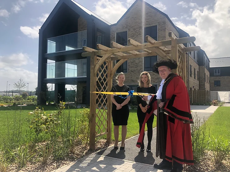 The Mayor of Patchway cutting the ribbon to the new marketing suite at Lovell Place Care Home