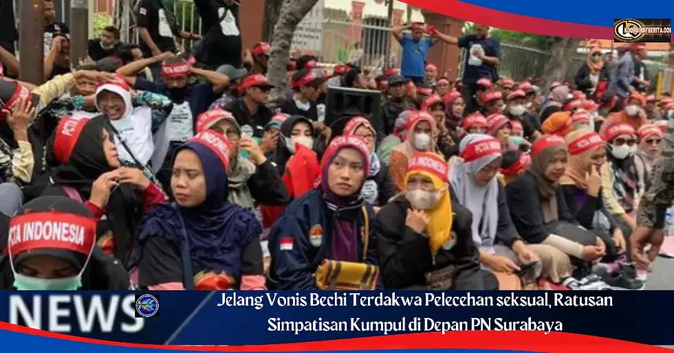 Pantauan Koordinatberita.com pada pukul 08.48 WIB, simpatisan Bechi yang terdiri dari pria dewasa, ibu-ibu, remaja laki-laki dan perempuan itu sudah duduk memenuhi sebagian badan Jalan Arjuno, Surabaya.
https://www.koordinatberita.com/single-post/jelang-vonis-bechi-terdakwa-pelecehan-seksual-ratusan-simpatisan-kumpul-di-depan-pn-surabaya