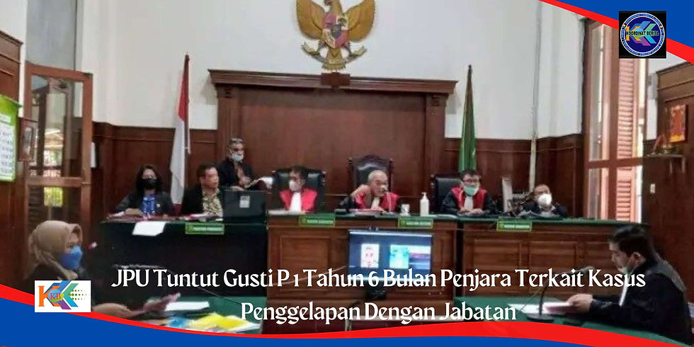 Dalam surat tuntutan yang dibacakan oleh JPU Diah Ratri Hapsari mengatakan bahwa, pada pokoknya terdakwa terbukti secara sah dan meyakinkan melakukan tindak Pidana sebagaimana diatur dalam Pasal 374 KUHPidana dan menuntut terdakwa dengan Pidana penjara selama 1 tahun dan 6 bulan.