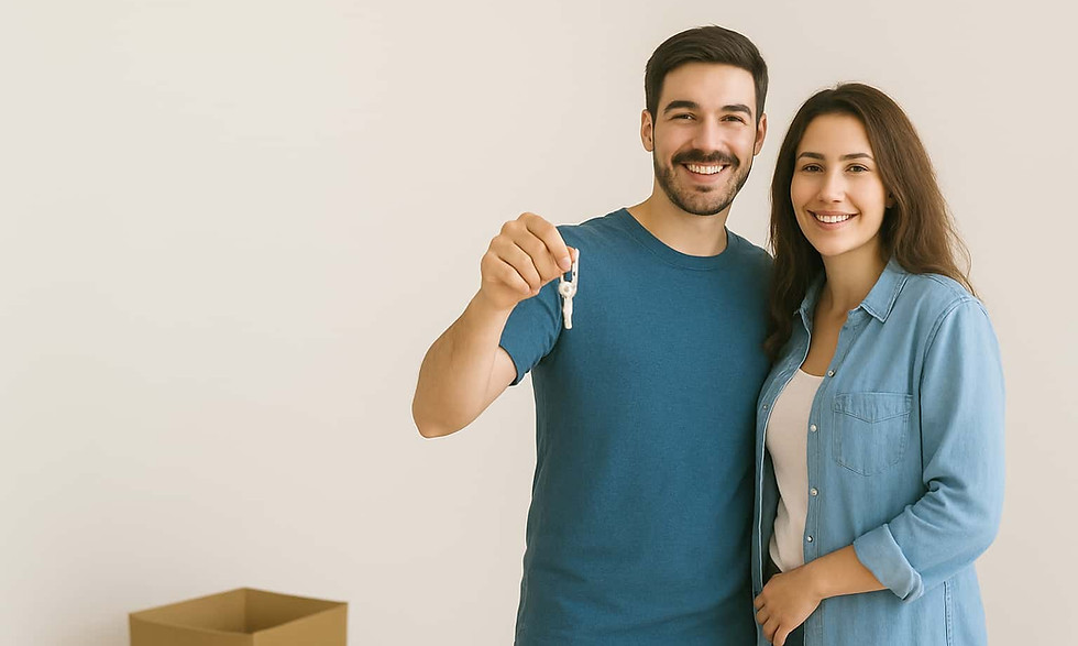 A couple holding keys to their new home