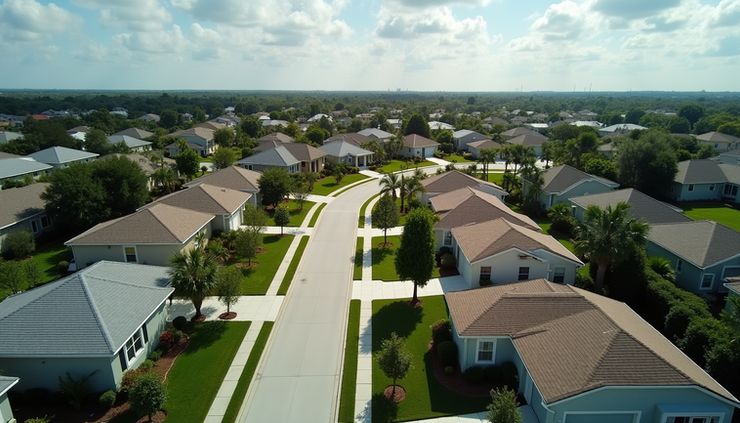 High angle view of a Broward County residential neighborhood with single-family homes