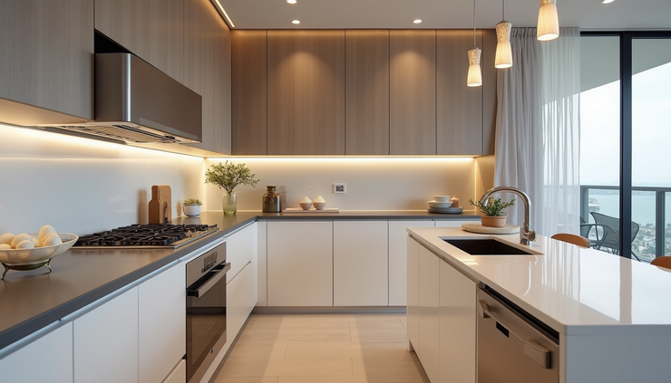 Close-up view of a luxury condominium kitchen design selection in Miami Beach