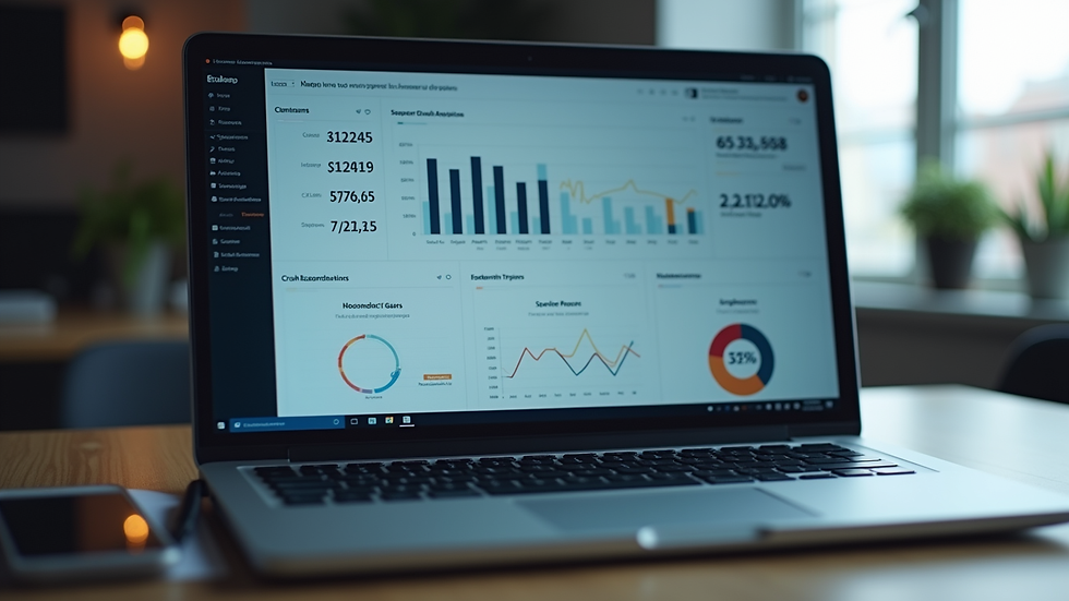 Close-up view of a laptop screen showing AI analytics dashboard