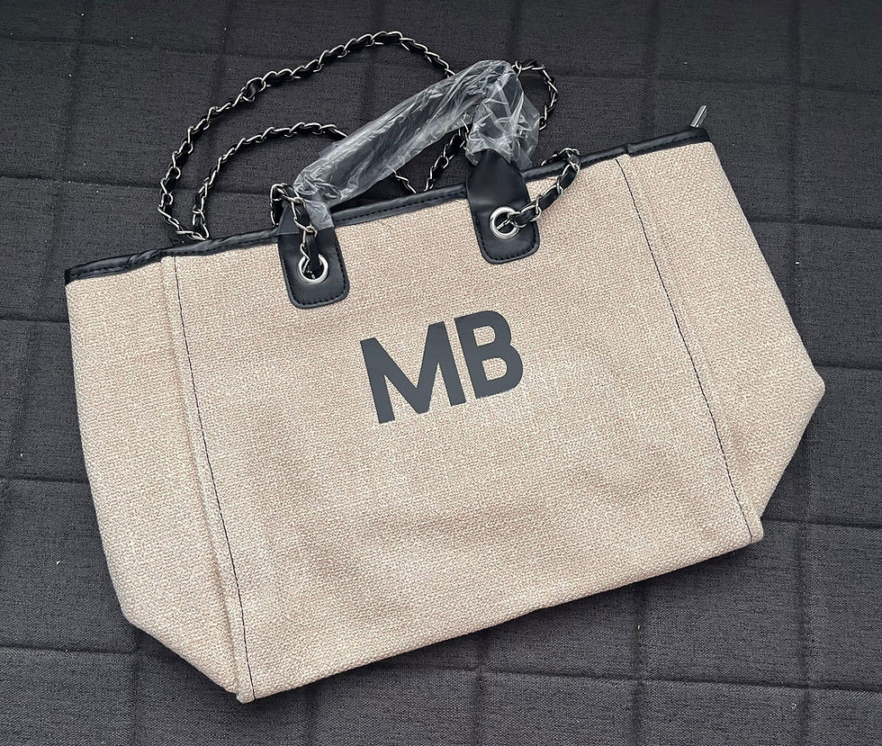 Thumbnail: Personalised Initial Chain Tote Bag Ivory/Black