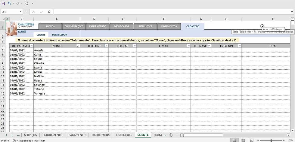 Miniatura: Planilha de agendamento para serviços de depilação com controle de horários e clientes.