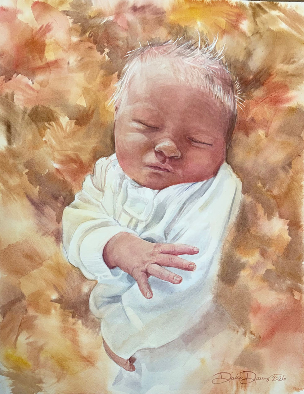 Newborn watercolor portrait