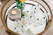 Cups sitting on a mirrored tray